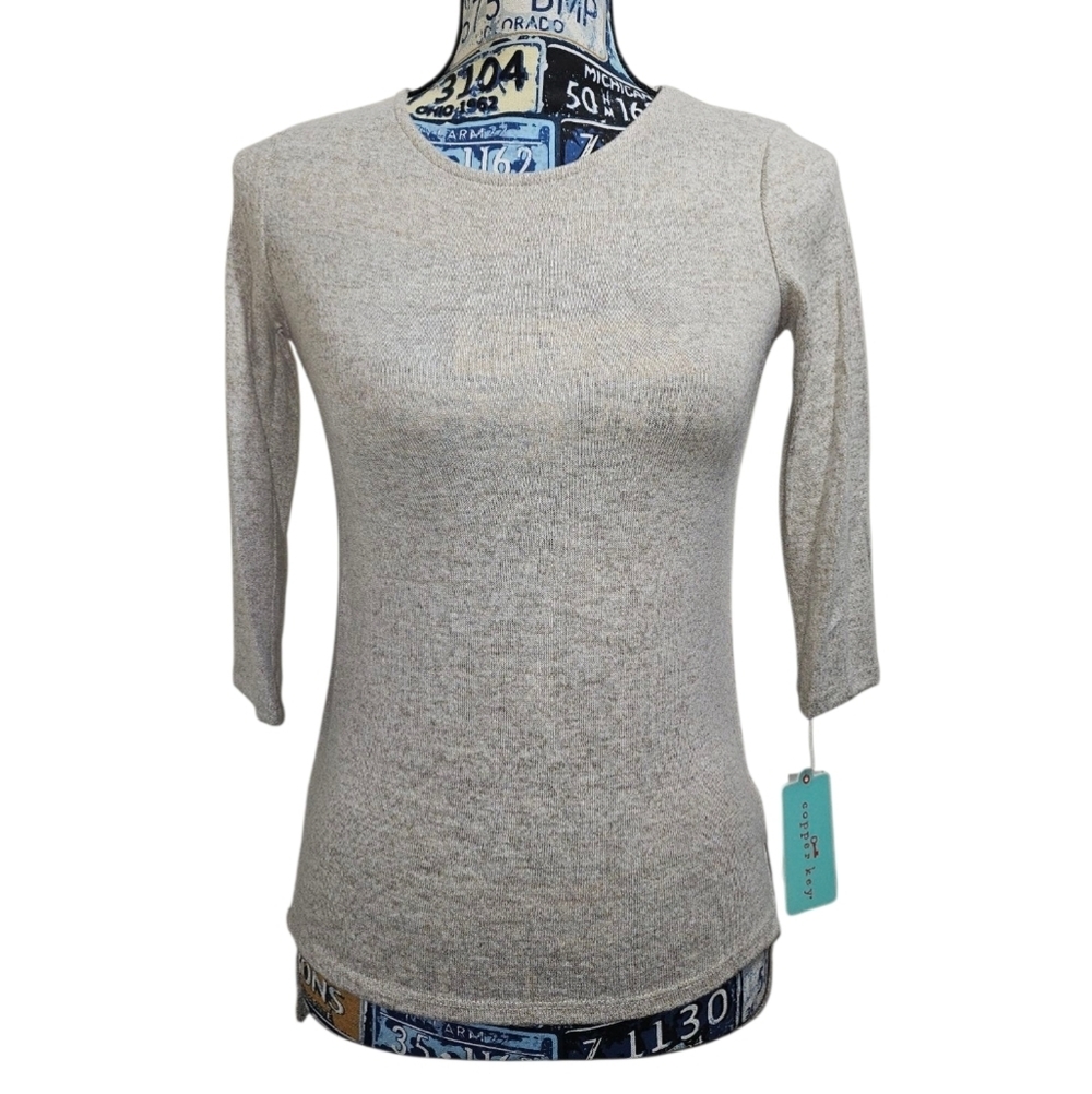 New Copper Key 3/4 Sleeve Oatmeal Sweater Small High Low